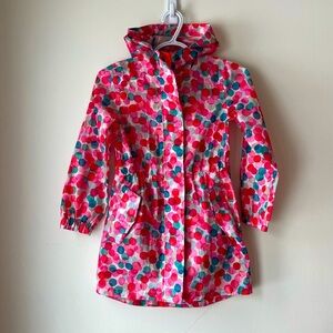 Joules girls 7-8 long cinch waist hooded rain jacket coat polka dot colourful